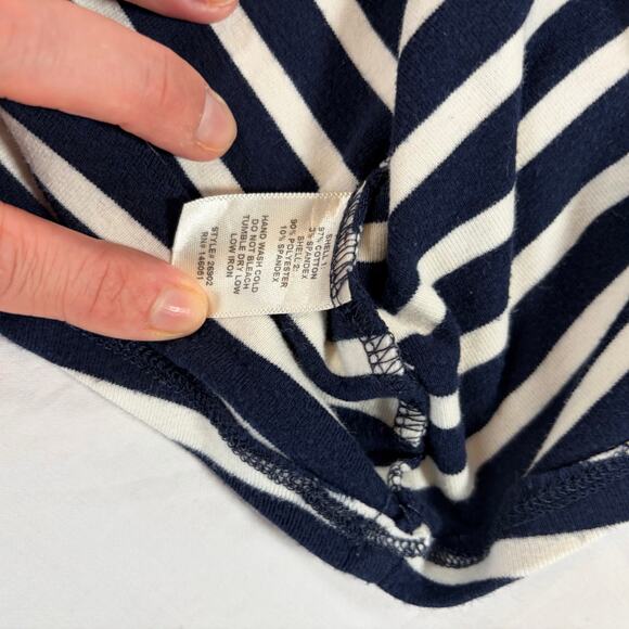 Monteau womens boatneck navy white stripe 3/4 sleeve elbow patch L. Nautical - Picture 4 of 8